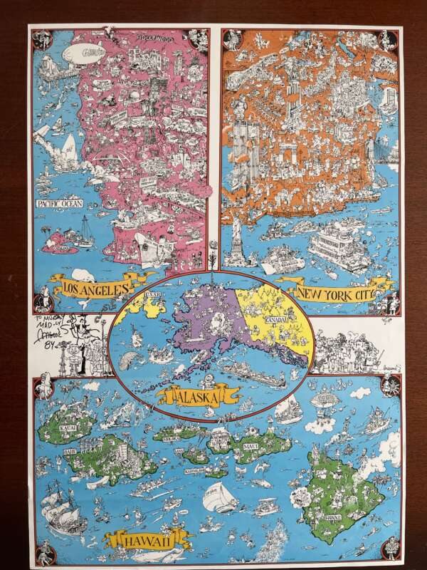 MAD Superspecial #37, “A MAD pictorial map of the United States” signed by Sergio Aragones with caricature. 2-sided print. - Image 3